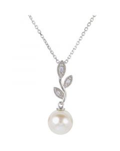 Cultured Freshwater Pearl (8mm) & Lab-Created White Sapphire (1/20 ct. t.w.) Vine 18" Pendant Necklace in Sterling Silver