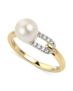 Cultured Freshwater Pearl (7mm) & Lab-Created White Sapphire (1/10 ct. t.w.) Buckle Ring in Sterling Silver & 14k Gold-Plate