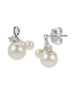 Cultured Freshwater Pearl (3-1/2 & 6-1/2mm) & Lab-Created White Sapphire (1/20 ct. t.w.) Stud Earrings in Sterling Silver