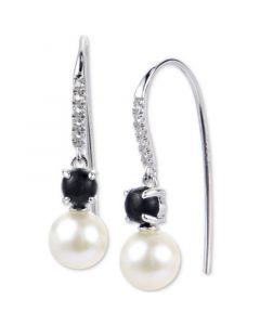 Cultured Freshwater Pearl (6 1/2mm), Onyx, & Lab-Created White Sapphire (1/10 ct. t.w.) Drop Earrings in Sterling Silver