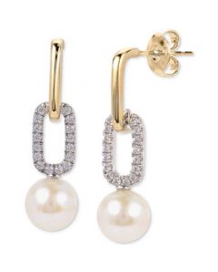 Cultured Freshwater Pearl (6 1/2mm) & Lab-Created White Sapphire (1/5 ct. t.w.) Link Drop Earrings in 14k Gold-Plated Sterling Silver