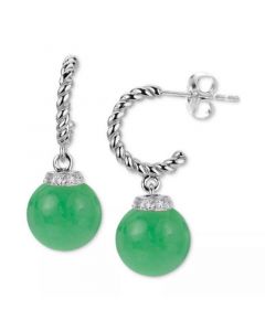 Jade & Lab-Created White Sapphire (1/20 ct. t.w.) Dangle Hoop Drop Earrings in Sterling Silver (Also available in Onyx)