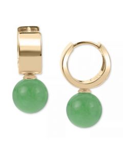 Jade Bead Huggie Hoop Earrings in 14k Gold-Plated Sterling Silver (Also in Onyx)