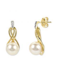 Cultured Freshwater Pearl (7mm) & Lab-Created White Sapphire (1/20 ct. t.w.) Drop Earrings in 14k Gold-Plated Sterling Silver