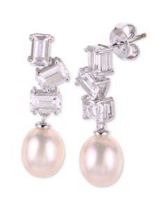 Cultured Freshwater Rice Pearl (7mm) & Lab-Created White Sapphire (2-1/10 ct. t.w.) Drop Earrings in Sterling Silver