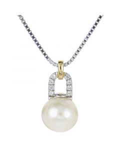 Cultured Freshwater Pearl (8mm) & Lab-Created White Sapphire (1/20 ct. t.w.) 18" Pendant Necklace in Sterling Silver & Gold-Plate