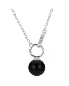 Onyx & White Topaz (1/8 ct. t.w.) Interlocking Bead 18" Pendant Necklace in Sterling Silver