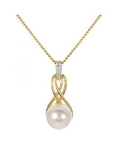 Cultured Freshwater Pearl (8mm) & Lab-Created White Sapphire Accent Twist 18" Pendant Necklace in 14k Gold-Plated Sterling Silver