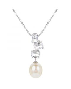 Cultured Freshwater Rice Pearl (9-10mm) & Lab-Created White Sapphire (2-1/10 ct. t.w.) 18" Pendant Necklace in Sterling Silver