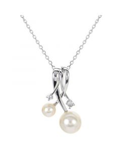 Cultured Freshwater Pearl (4-1/2 & 7mm) & Lab-Created White Sapphire (1/20 ct. t.w.) Swirl 18" Pendant Necklace in Sterling Silver