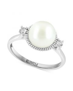 EFFY® Freshwater Pearl (9mm) & White Topaz (1/10 ct. t.w.) Ring in Sterling Silver