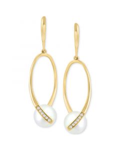 EFFY® Freshwater Pearl (7-1/2mm) & Diamond (1/20 ct. t.w.) Drop Earrings in 14k Gold