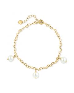 EFFY® Freshwater Pearl (7mm) Dangle Heart Link Chain Bracelet in 14k Gold-Plated Sterling Silver