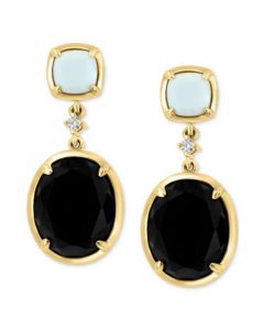 EFFY® Onyx, White Agate, & Diamond Accent Drop Earrings in 14k Gold