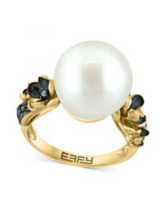 EFFY® Freshwater Pearl (13mm) & Black Diamond (1/10 ct. t.w.) Ring in 14k Gold