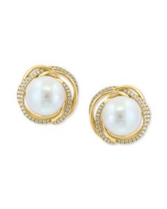 EFFY® Freshwater Pearl (11-1/2mm) & Diamond (3/8 ct. t.w.) Spiral Halo Stud Earrings in 14k Gold