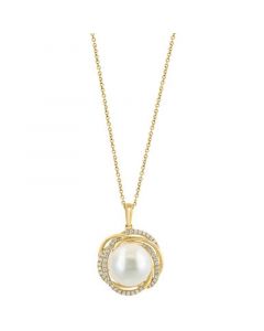 EFFY® Freshwater Pearl (13mm) & Diamond (1/3  ct. t.w.) Spiral Halo 16" Pendant Necklace in 14k Gold