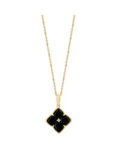 EFFY® Onyx & Diamond Accent Flower 18" Pendant Necklace in 14k Gold