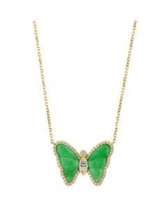 EFFY® Dyed Jade & Diamond (1/4 ct. t.w.) Butterfly 18" Pendant Necklace in 14k Gold