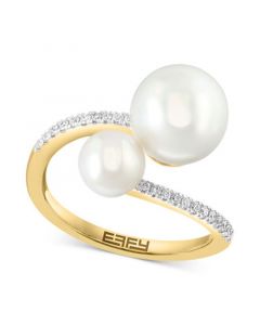 EFFY® Freshwater Pearl (6 & 9mm) & Diamond (1/8 ct. t.w.) Bypass Ring in 14k Gold