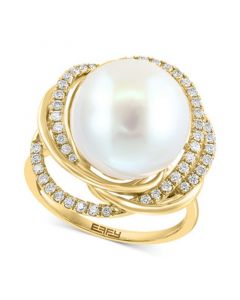 EFFY® Freshwater Pearl (13mm) & Diamond (1/3 ct. t.w.) Love Knot Ring in 14k Gold