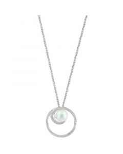 EFFY® Freshwater Pearl (8-1/2mm) & Diamond (1/3 ct. t.w.) Swirling Circle 18" Pendant Necklace in Sterling Silver