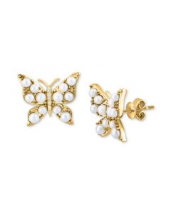 EFFY® Freshwater Pearl (2 - 2-1/2mm) & Diamond Accent Butterfly Stud Earrings in 14k Gold