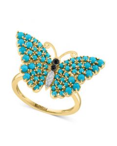 EFFY® Turquoise, Blue Sapphire (1/20 ct. t.w.), & Diamond Accent Butterfly Ring in 14k Gold