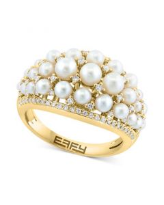 EFFY® Freshwater Pearl (2 - 3-1/2mm) & Diamond (1/3 ct. t.w.) Cluster Ring in 14k Gold