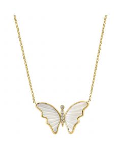 EFFY® Mother of Pearl & Diamond (1/20 ct. t.w.) Butterfly 18" Pendant Necklace in 14k Gold