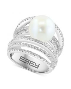 EFFY® Freshwater Pearl (11mm) & Diamond (1-1/4 ct. t.w.) Multirow Statement Ring in 14k White Gold