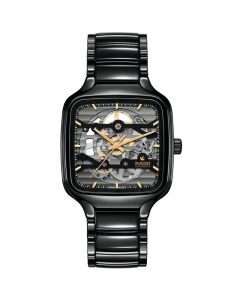 Unisex Swiss Automatic True Square Skeleton Black High-Tech Ceramic Bracelet Watch 38mm