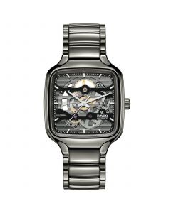 Unisex Swiss Automatic True Square Skeleton Gray High-Tech Ceramic Bracelet Watch 38mm