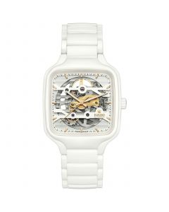 Unisex Swiss Automatic True Square Skeleton White High-Tech Ceramic Bracelet Watch 38mm