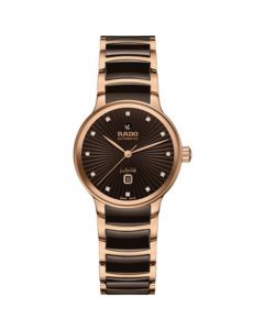 Women's Swiss Automatic Centrix Diamond (1/20 ct. t.w.) Brown High-Tech Ceramic & Rose Gold PVD Stainless Steel Bracelet Watch 31mm