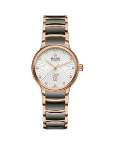 Unisex Swiss Automatic Centrix Diamond (1/20 ct. t.w.) Gray High-Tech Ceramic & Rose Gold PVD Stainless Steel Bracelet Watch 31mm