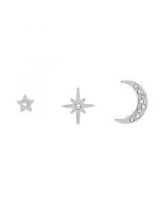 Celestial North Star Moon Silver-Tone Studs Earring Set