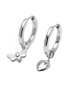 Signature Multi Charm Silver-Tone Huggies Earring Set