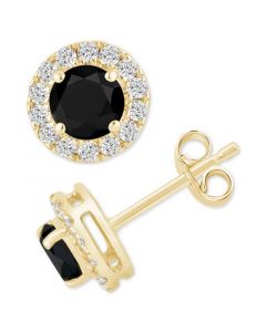 Black Diamond (3/4 ct. t.w.) & White Diamond (1/4 ct. t.w.) Halo Stud Earrings in 14k Gold