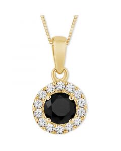 Black Diamond (3/8 ct. t.w.) & White Diamond (1/10 ct. t.w.) Halo 18" Pendant Necklace in 14k Gold