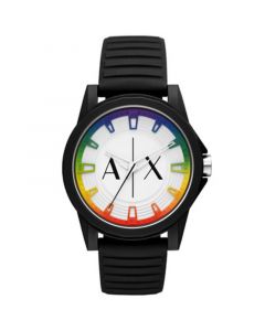 Men's Three-Hand Quartz Black Silicone Watch 44mm