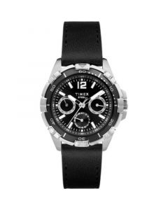 Men's Quartz Analog Premium Dress Leather Black Watch 44mm