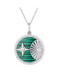 Malachite & Cubic Zirconia Star & Sun Disc 18" Pendant Necklace