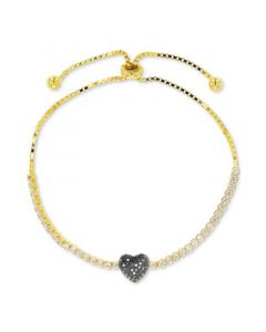 Black Spinel (1/3 ct. t.w.) & White Zircon (1-1/2 ct. t.w.) Heart Bolo Bracelet in 14k Gold-Plated Sterling Silver