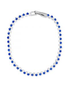 Blue & White Cubic Zirconia Link Bracelet in Sterling Silver