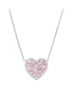 Pink & White Cubic Zirconia Heart Halo Pendant Necklace in Sterling Silver, 18" + 2" extender