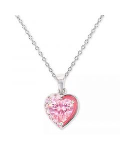 White Cubic Zirconia & Enamel Heart 18" Pendant Necklace (Also in Pink Cubic  Zirconia)