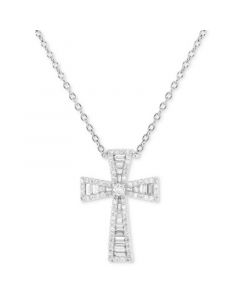 Cubic Zirconia Baguette & Round Cross 18" Pendant Necklace