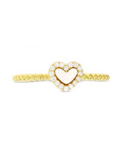 Mother of Pearl & Cubic Zirconia Heart Ring in 14k Gold-Plated Sterling Silver