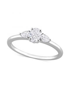 Diamond Oval- & Pear-Cut Three Stone Engagement Ring (1/2 ct. t.w.) in 14k White Gold